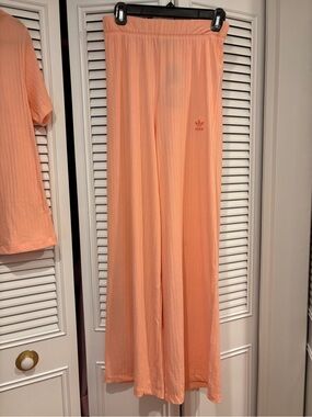 adidas Pinky Peach Ribbed Wide-Leg Lounge Pants